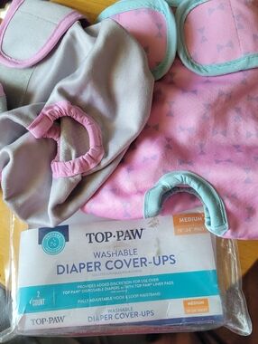 Top-Paw Washable Diaper Cover-ups. Pkg Of 2. Pink and Gray.